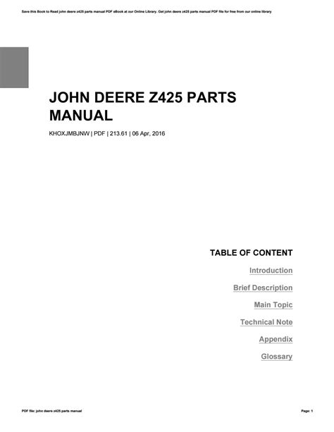 john deere z425 manual PDF