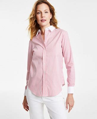 jones new york petite striped oversized button-down cotton shirt