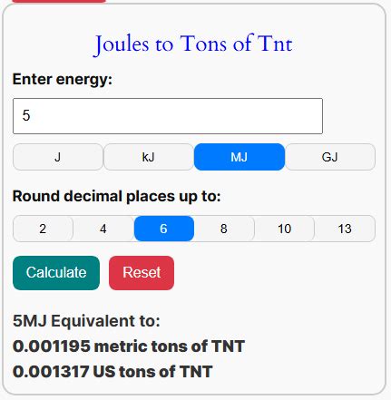 joules to tons of tnt