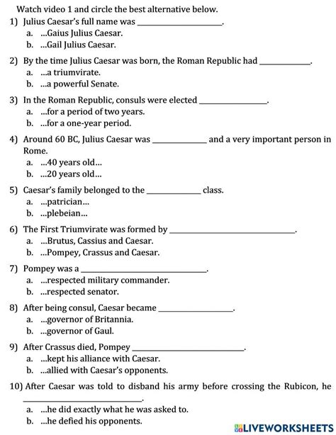 julius caesar study guide worksheet Doc
