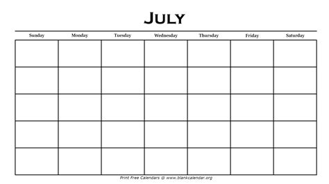 July Blank Calendar Printable