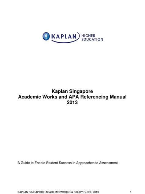 kaplan singapore academic works and apa guide 2013 v2 pdf Kindle Editon