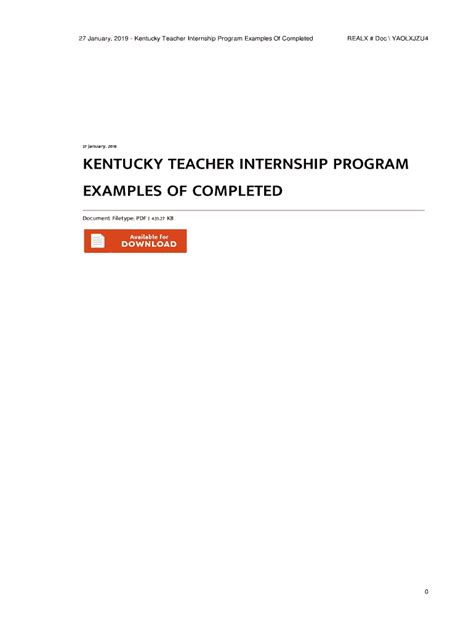 kentucky teacher internship program examples of completed Doc