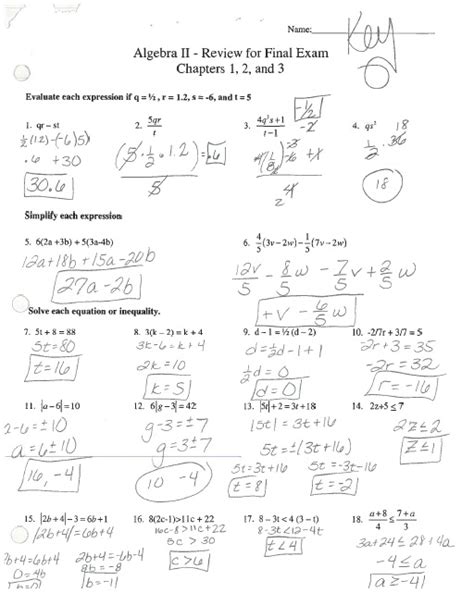 key to algebra test answers Doc