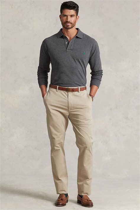 khaki pants and gray shirt