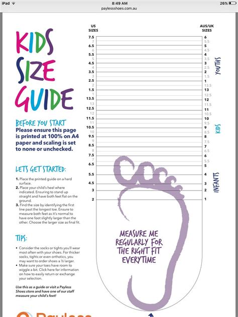 kids shoe size chart printable