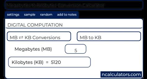 kilobytes to mb calculator