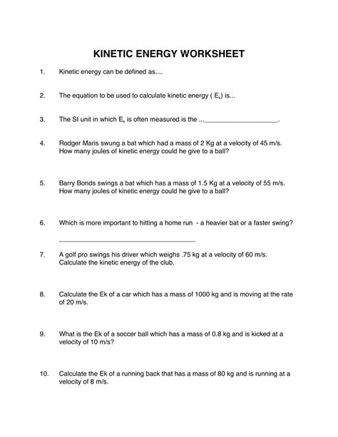 kinetic energy worksheet answers Kindle Editon
