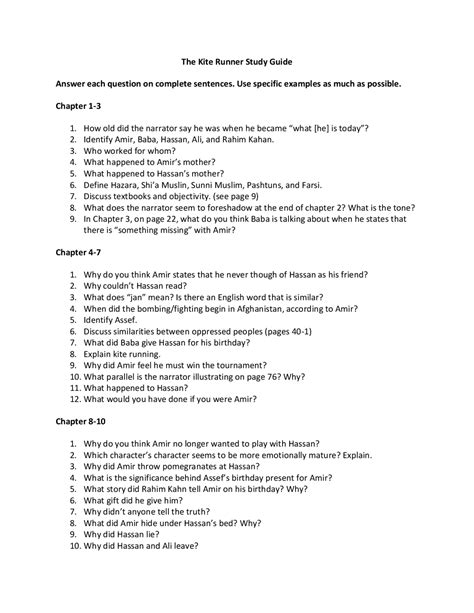 kite runner study guide with answers Kindle Editon