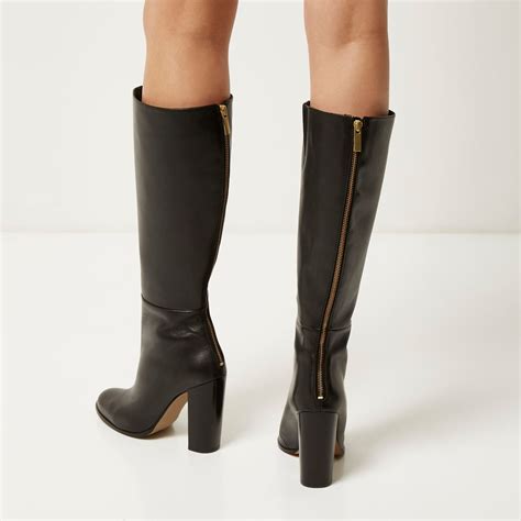 knee boots leather black