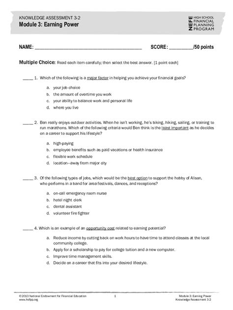 knowledge assessment module 3 earning power answers Reader