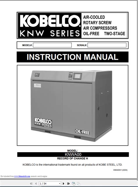 kobelco knw series air compressor manual PDF