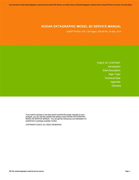 kodak ektagraphic model b2 service manual Ebook PDF
