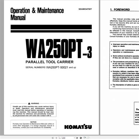 komatsu wa250pt 3mc parallel tool carrier service shop repair manual Doc