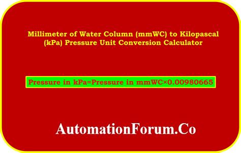 kpa to Water Column: Converting Pressure Units for Accurate Measurements