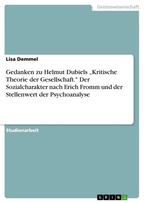 kritische gesellschaft sozialcharakter stellenwert psychoanalyse Epub