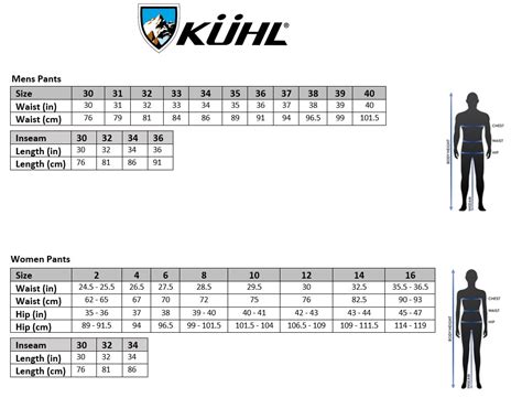 Kuhl Pants Size Chart