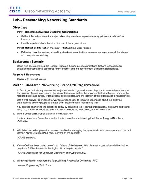 lab researching networking standards cisco answers PDF