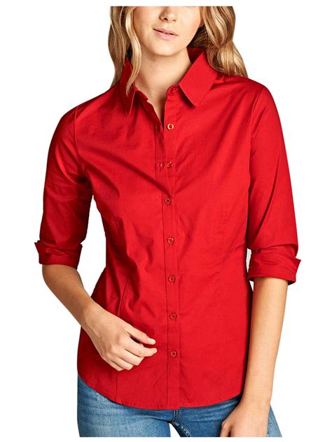 ladies 3 4 sleeve button down shirts