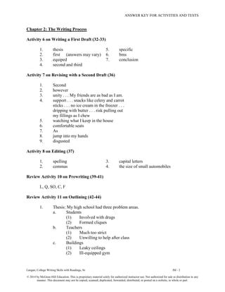 langan writing skills 9th edition answer key PDF