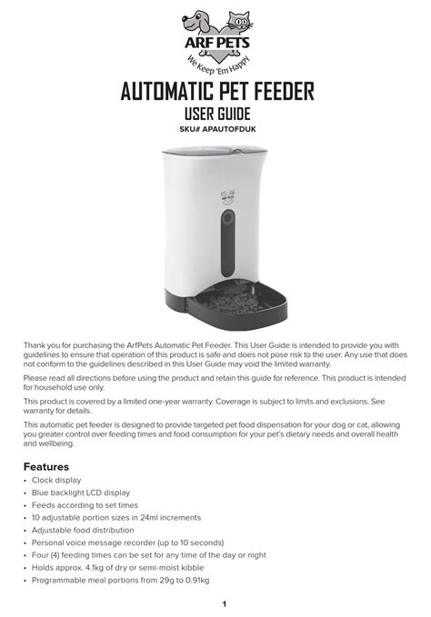 large automatic pet feeder manual PDF