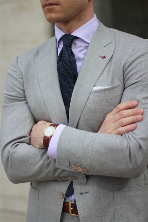 lavender shirt grey suit