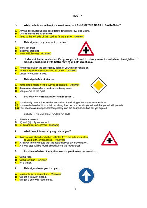 learners licence test questions and answers Doc