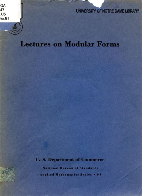 lectures on modular forms full summary Epub