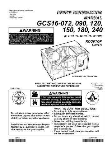 lennox gcs16 072 090 120 150 user guide PDF