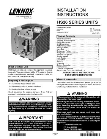 lennox hs26 elite series user guide PDF