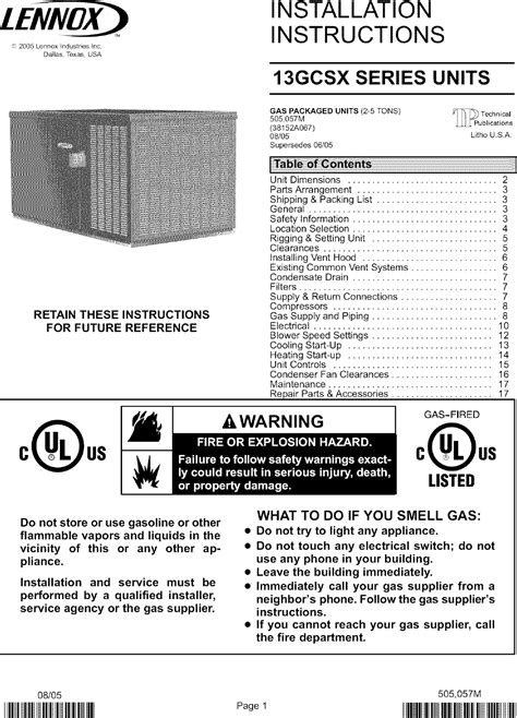 lennox lsa l series condensing units user guide PDF