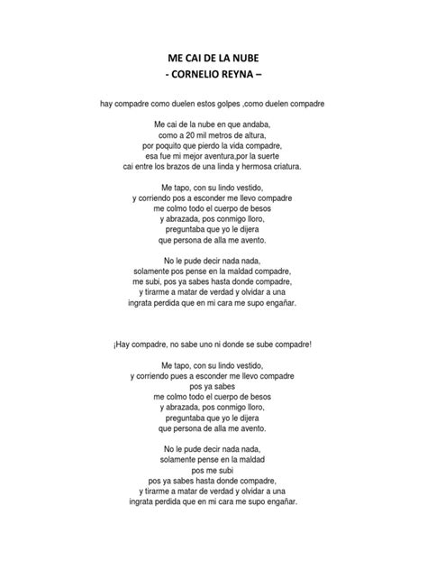 letra de me caí de la nube