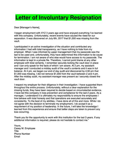 letter for resignation in lieu of firing