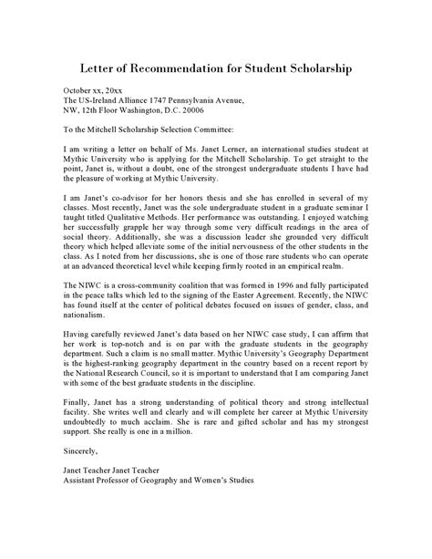 letter of reference for a student scholarship