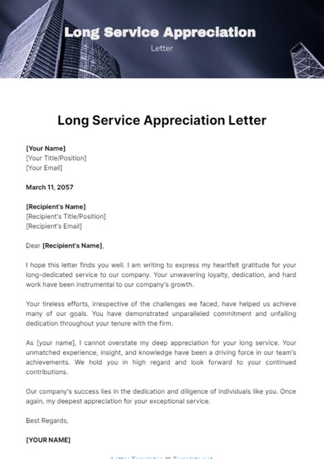 letter of thanks for long service Kindle Editon