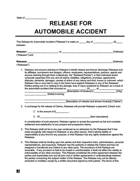 liability waiver form for auto repair PDF