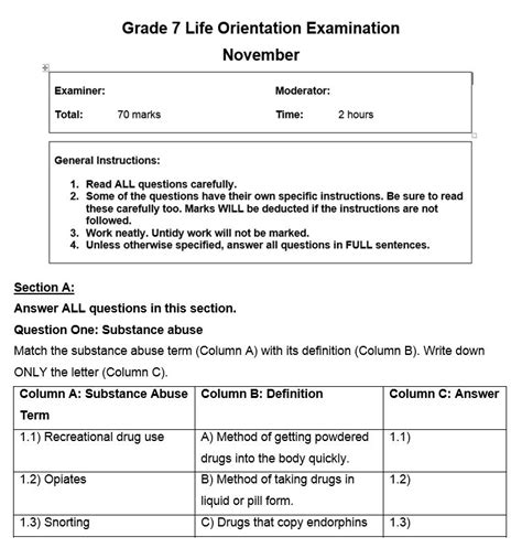 life orientation grade 7 exam papers Doc