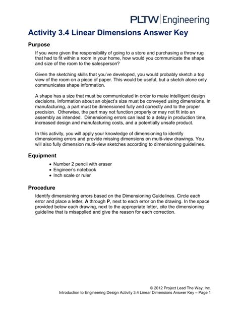 linear dimensions pltw answer key Reader