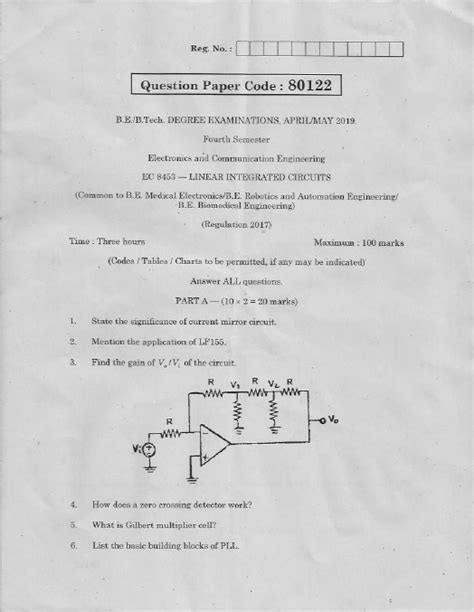 linear integrated circuit sample question paper PDF
