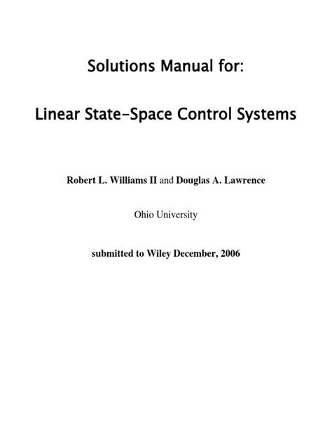 linear state space control system solution manual PDF