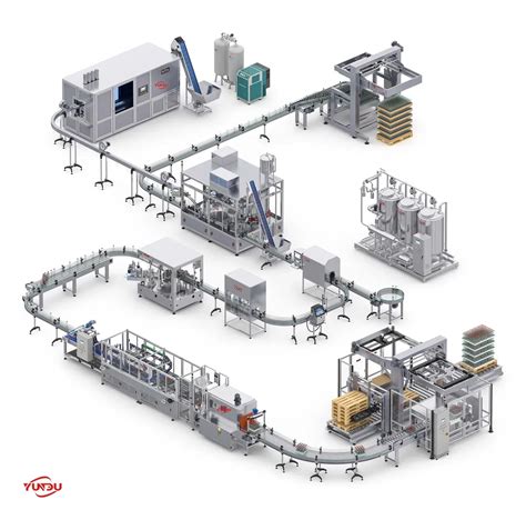 Liquid packing machine workflow showing filling capping labeling and packing steps