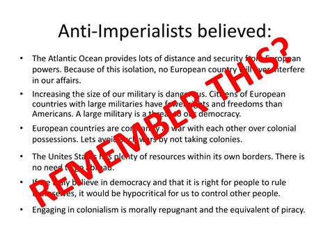list one idea over which imperialists and anti-imperialists disagreed.