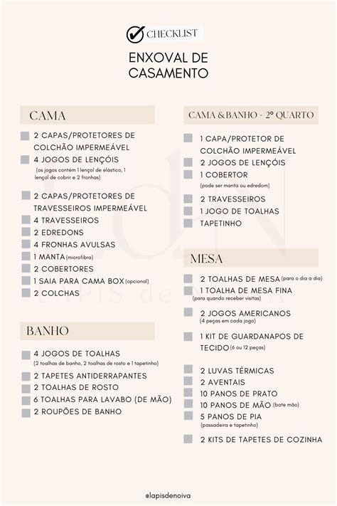 lista de enxoval para casamento