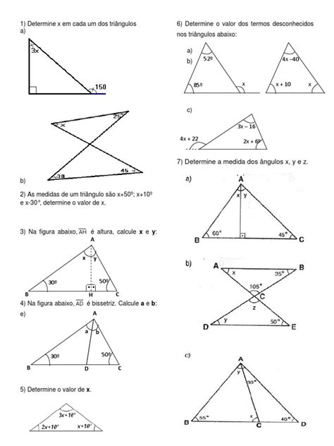 lista de exercicios triangulos 8 ano