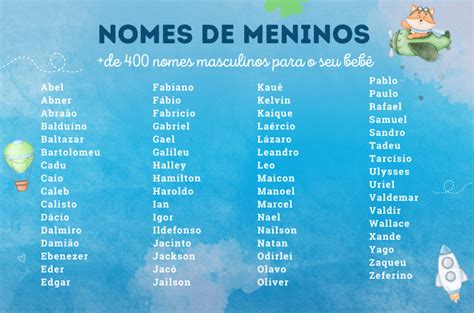 lista de nomes de meninos