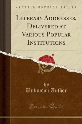 literary addresses delivered various institutions PDF