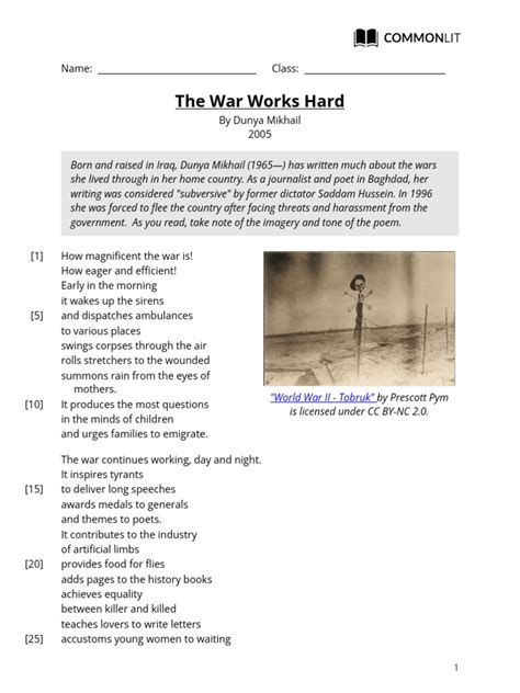 literary devices in the war works hard