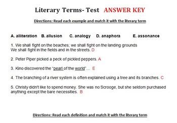 literary terms test and answer key PDF