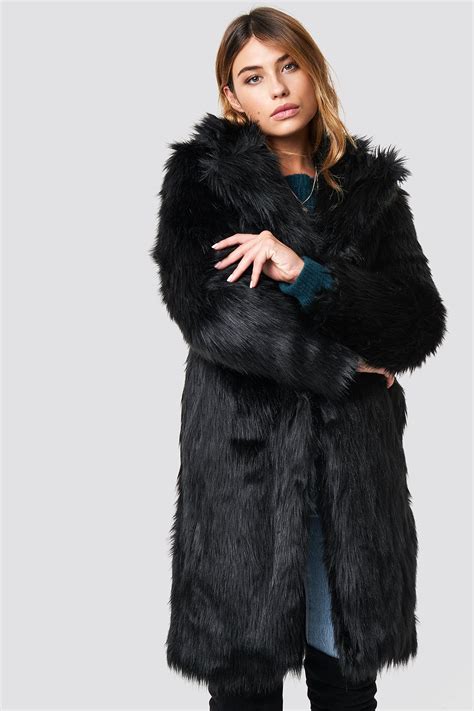 long black fake fur coat