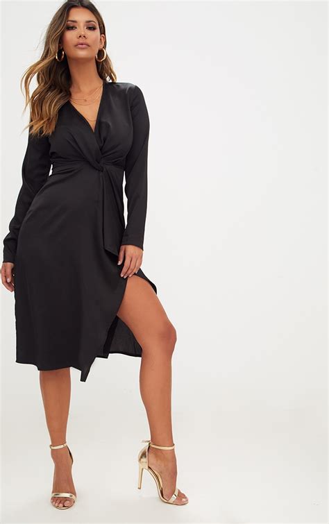 long sleeve midi wrap dress